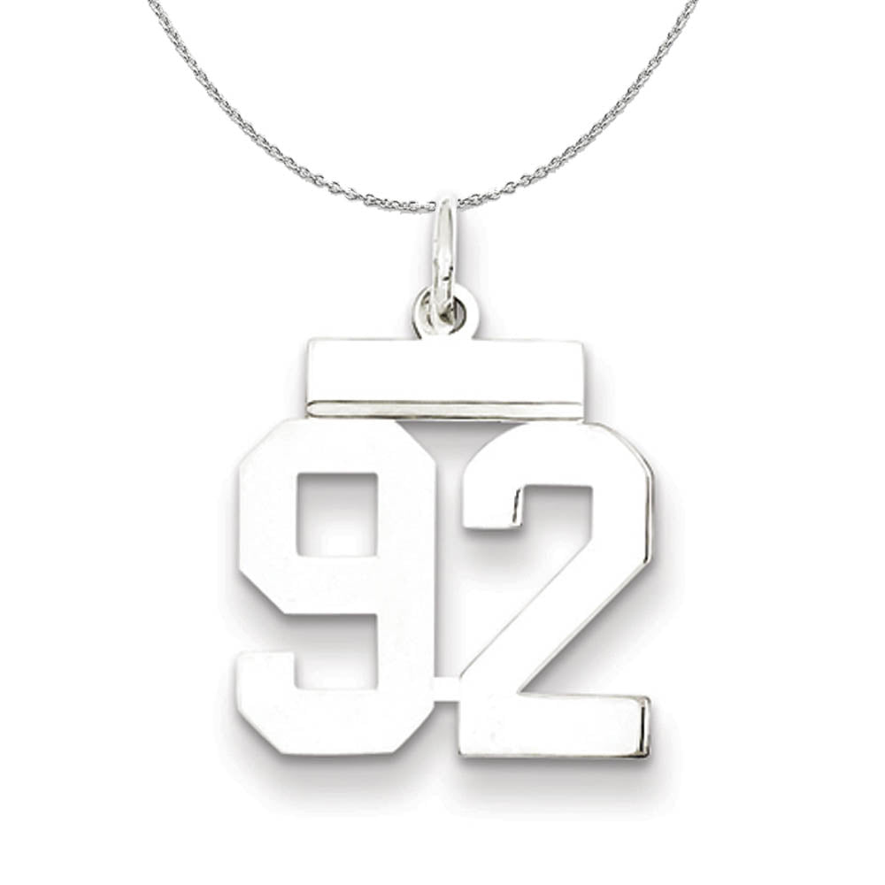 Silver, Athletic Collection Medium Polished Number 92 Necklace, Item N16309 by The Black Bow Jewelry Co.
