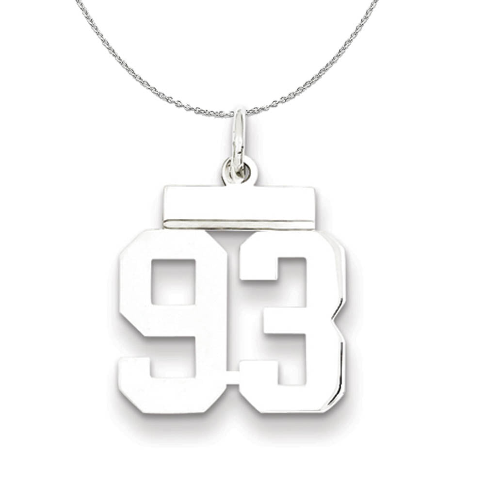 Silver, Athletic Collection Medium Polished Number 93 Necklace, Item N16310 by The Black Bow Jewelry Co.