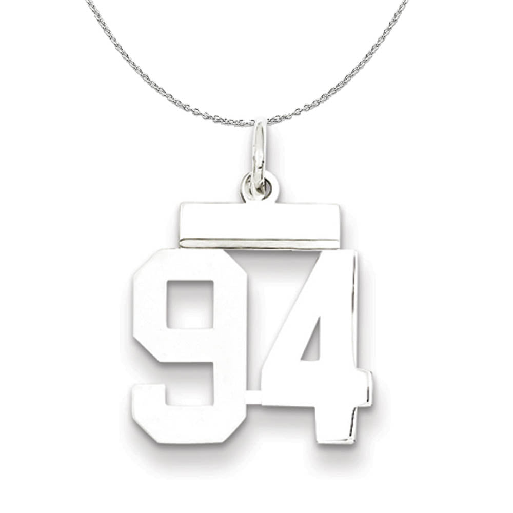 Silver, Athletic Collection Medium Polished Number 94 Necklace, Item N16311 by The Black Bow Jewelry Co.