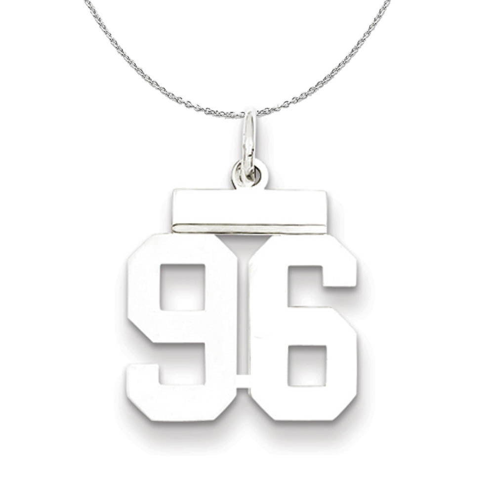 Silver, Athletic Collection Medium Polished Number 96 Necklace, Item N16313 by The Black Bow Jewelry Co.