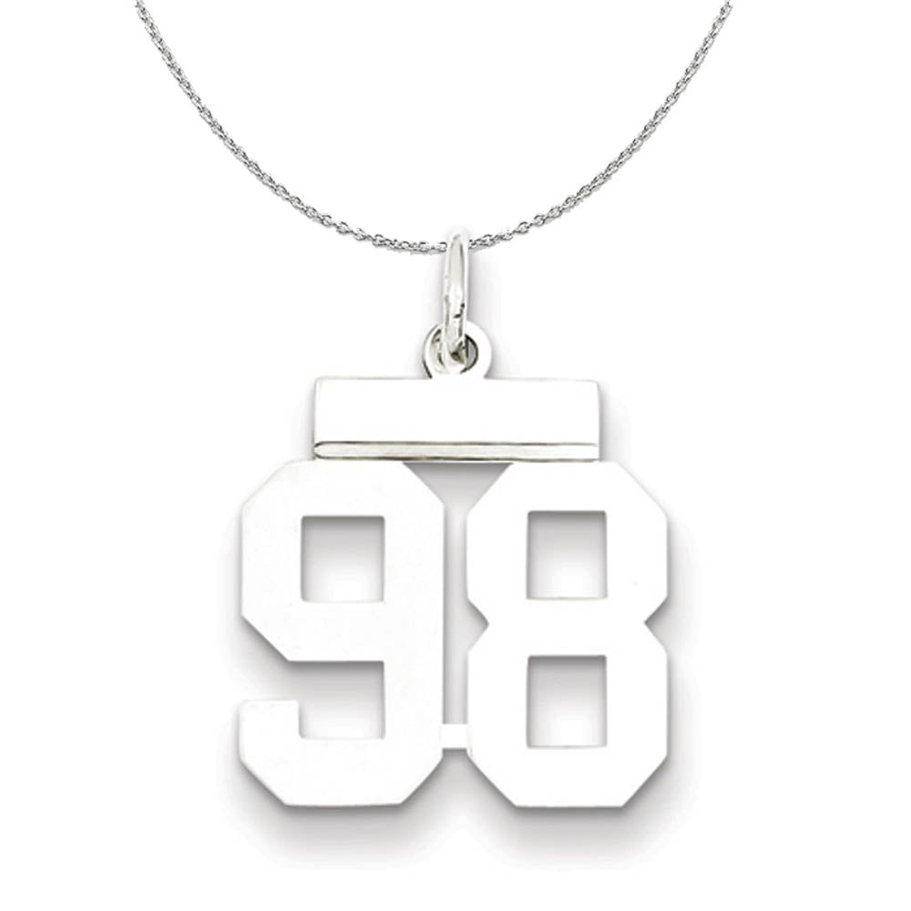 Silver, Athletic Collection Medium Polished Number 98 Necklace, Item N16315 by The Black Bow Jewelry Co.