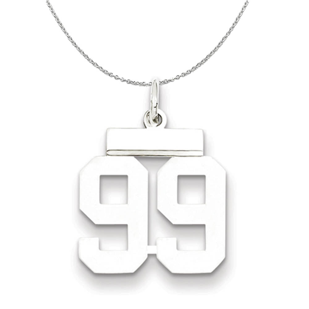 Silver, Athletic Collection Medium Polished Number 99 Necklace, Item N16316 by The Black Bow Jewelry Co.