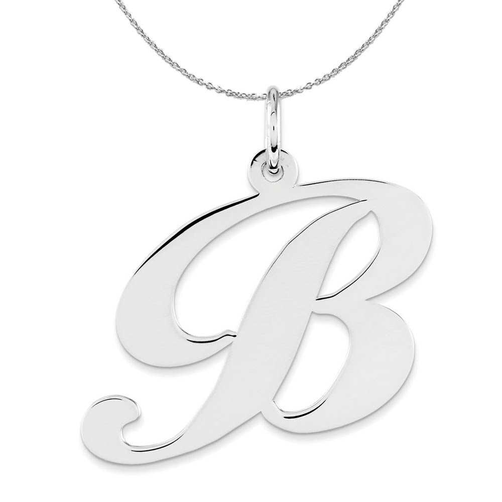 Sterling Silver, Ella Collection, LG Fancy Script Initial B Necklace, Item N16318 by The Black Bow Jewelry Co.