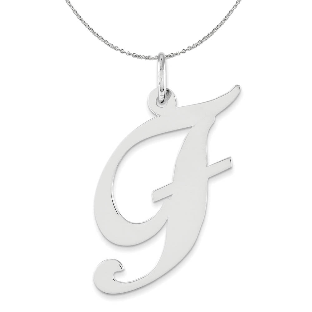 Sterling Silver, Ella Collection, LG Fancy Script Initial F Necklace, Item N16322 by The Black Bow Jewelry Co.