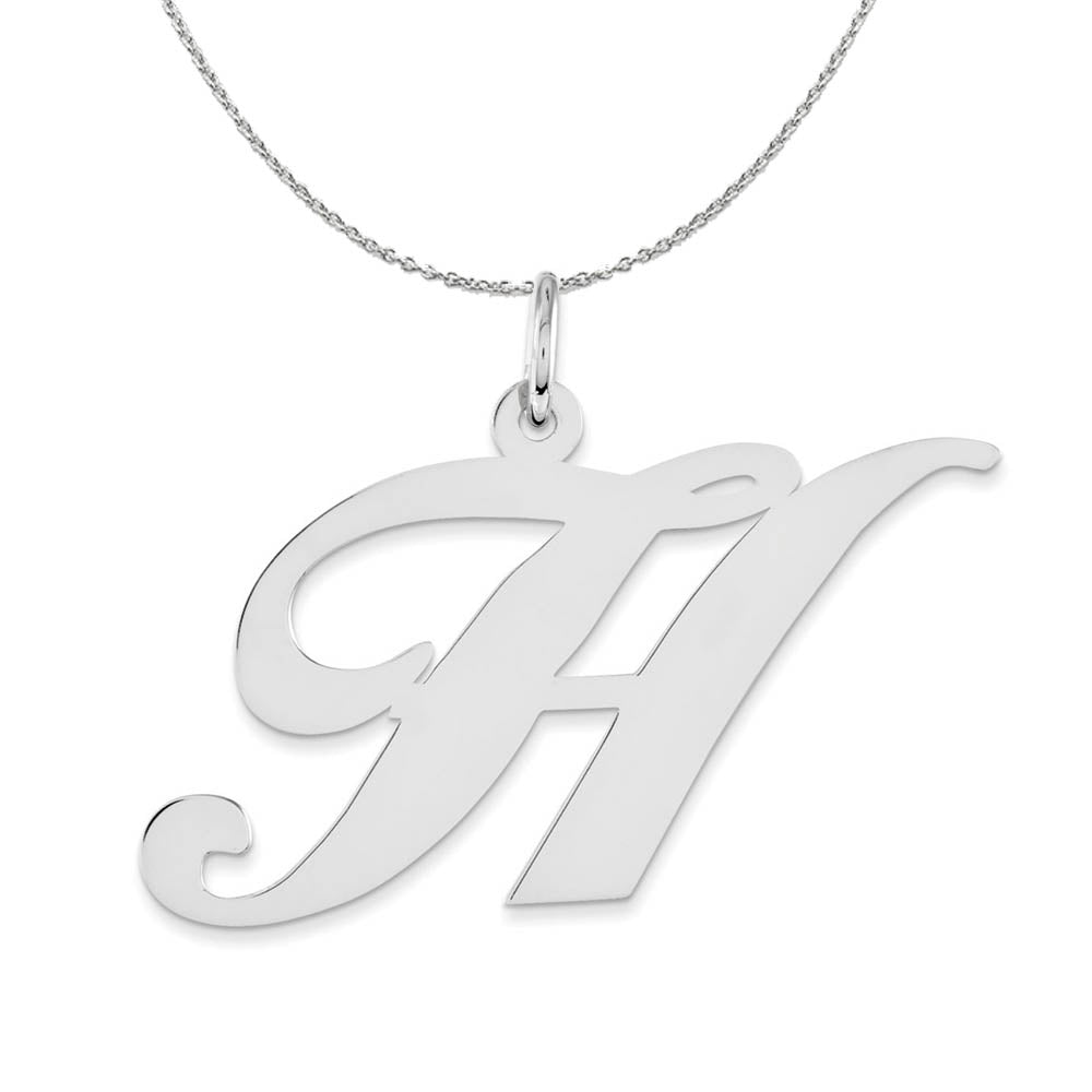Sterling Silver, Ella Collection, LG Fancy Script Initial H Necklace, Item N16324 by The Black Bow Jewelry Co.