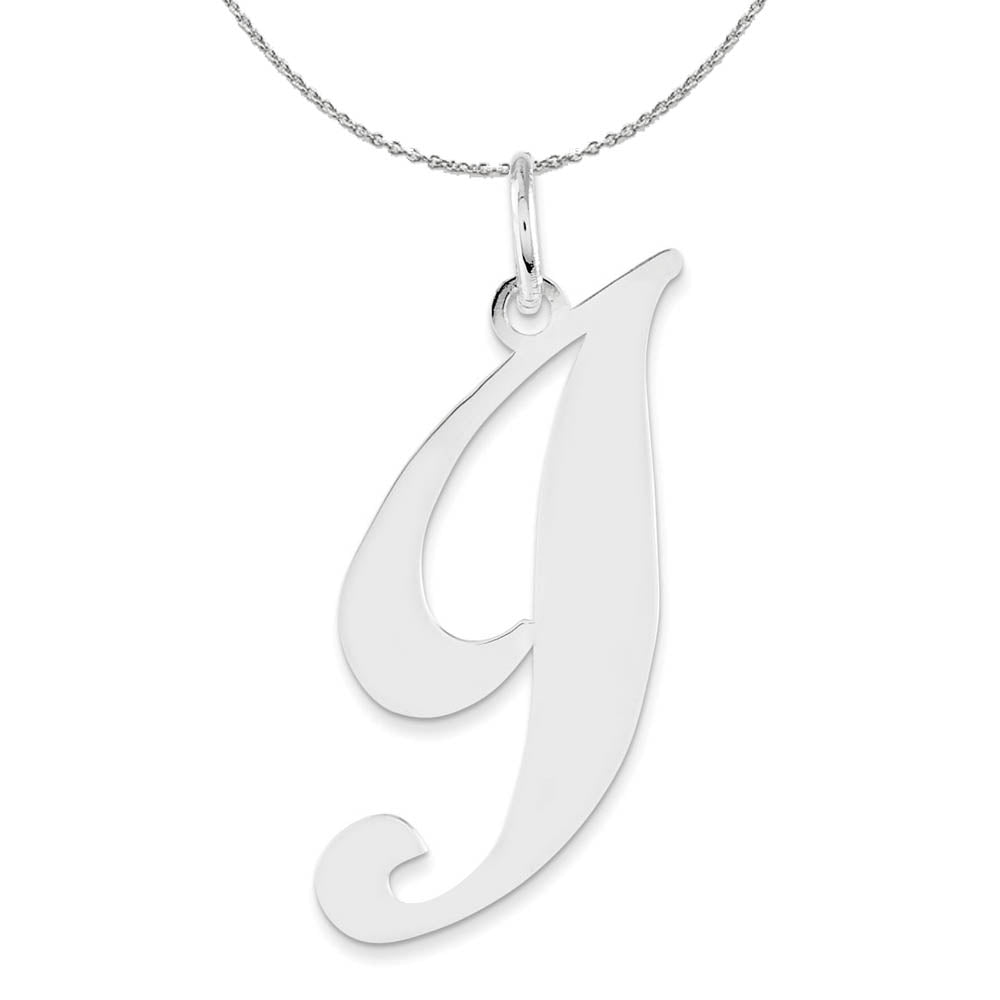 Sterling Silver, Ella Collection, LG Fancy Script Initial I Necklace, Item N16325 by The Black Bow Jewelry Co.