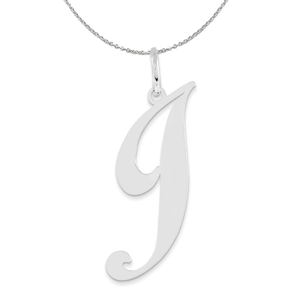 Sterling Silver, Ella Collection, LG Fancy Script Initial J Necklace, Item N16326 by The Black Bow Jewelry Co.
