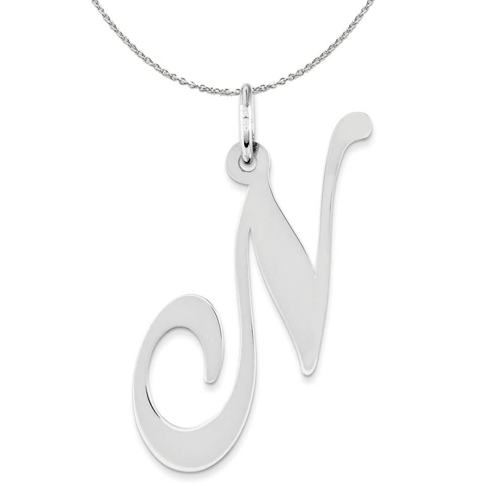 Sterling Silver, Ella Collection, LG Fancy Script Initial N Necklace, Item N16330 by The Black Bow Jewelry Co.