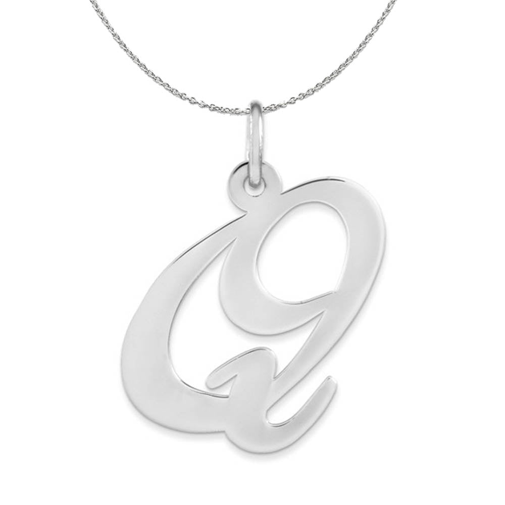 Sterling Silver, Ella Collection, LG Fancy Script Initial Q Necklace, Item N16333 by The Black Bow Jewelry Co.