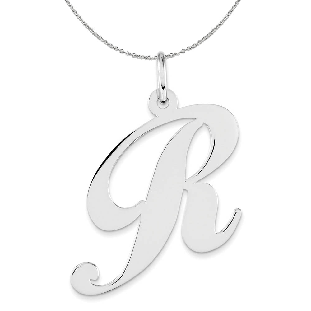 Sterling Silver, Ella Collection, LG Fancy Script Initial R Necklace, Item N16334 by The Black Bow Jewelry Co.