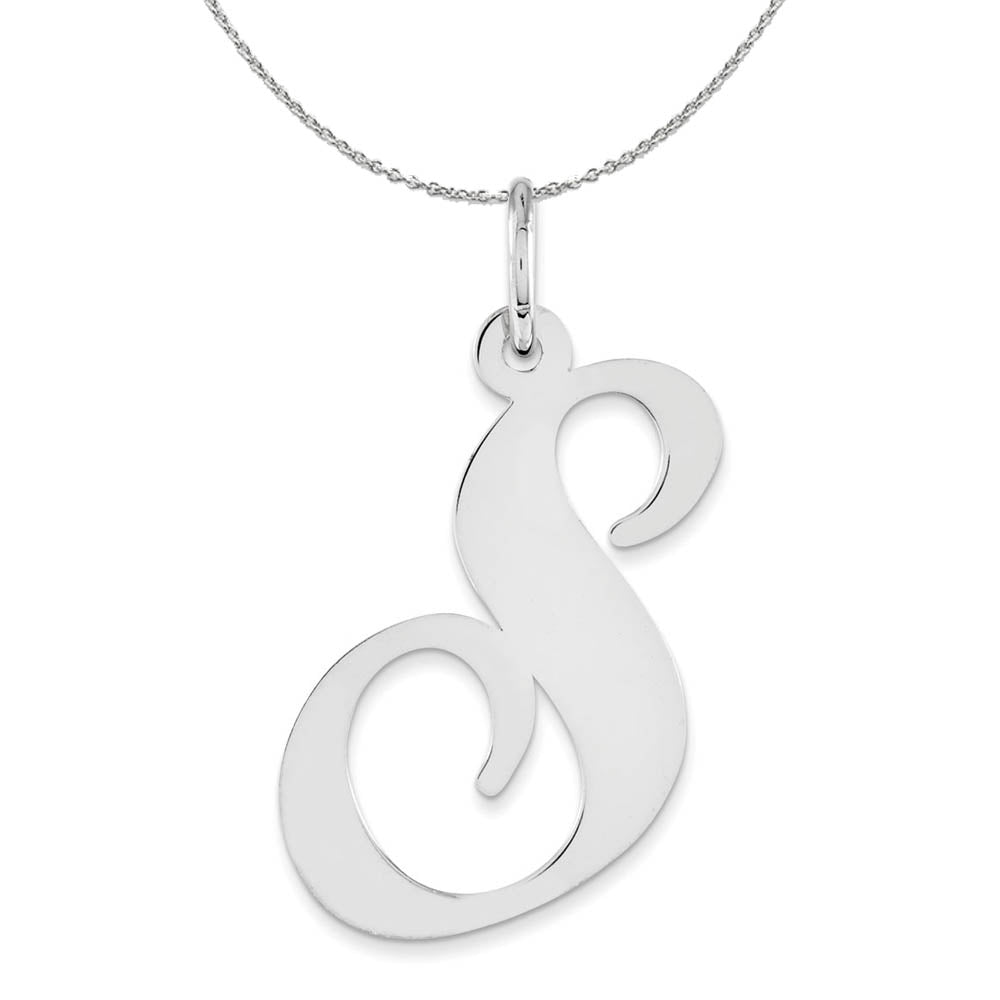 Sterling Silver, Ella Collection, LG Fancy Script Initial S Necklace, Item N16335 by The Black Bow Jewelry Co.
