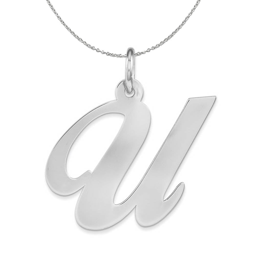 Sterling Silver, Ella Collection, LG Fancy Script Initial U Necklace, Item N16337 by The Black Bow Jewelry Co.