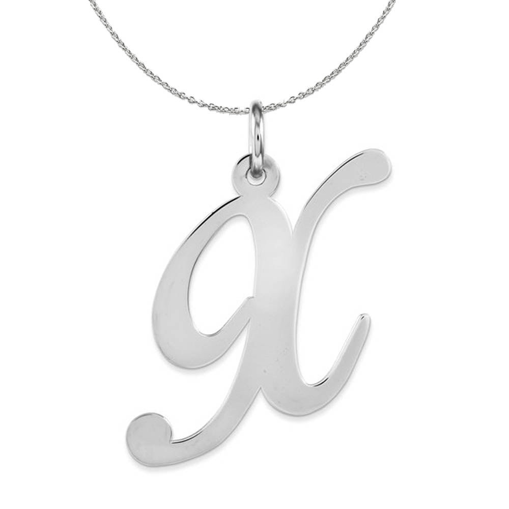 Sterling Silver, Ella Collection, LG Fancy Script Initial X Necklace, Item N16340 by The Black Bow Jewelry Co.