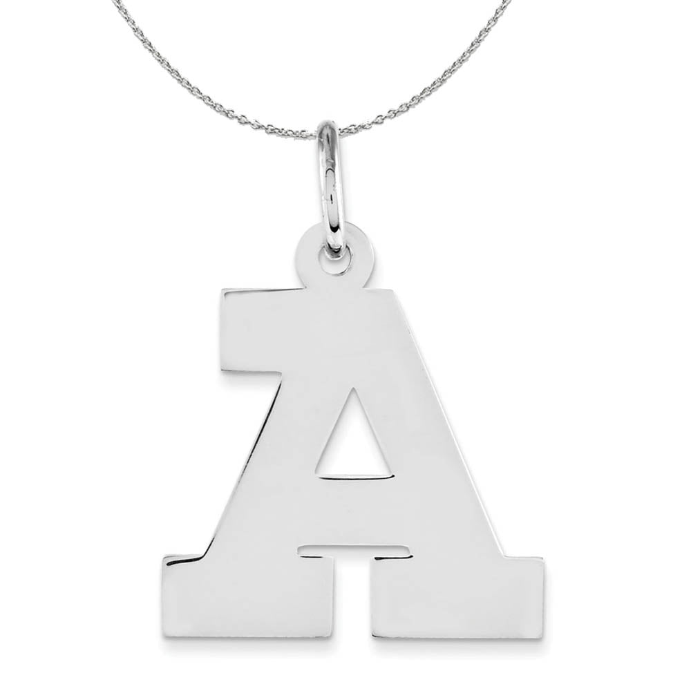 Silver Amanda Collection Medium Block Style Initial A Necklace, Item N16343 by The Black Bow Jewelry Co.