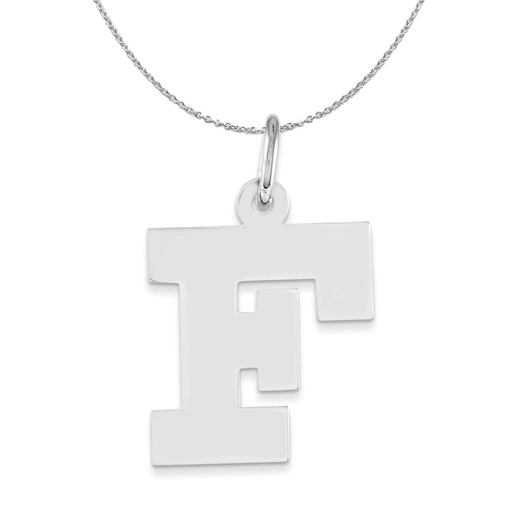 Silver Amanda Collection Medium Block Style Initial F Necklace, Item N16348 by The Black Bow Jewelry Co.