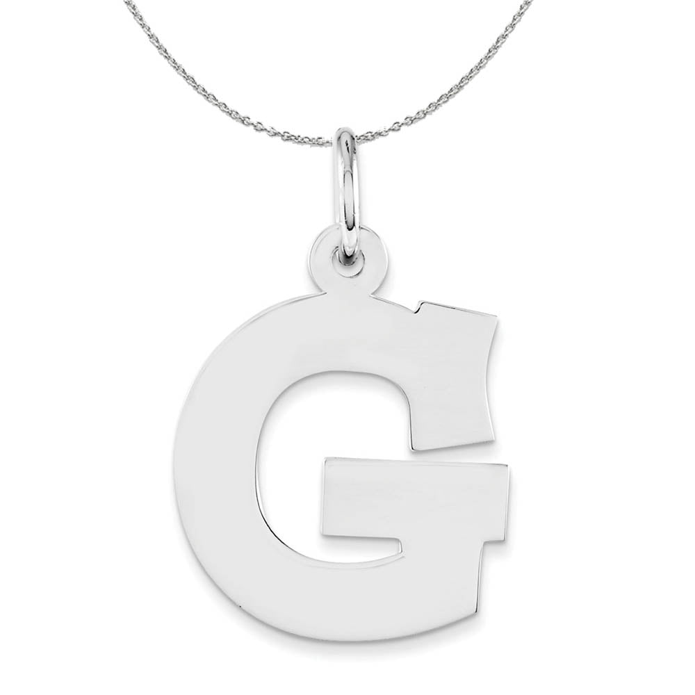 Silver Amanda Collection Medium Block Style Initial G Necklace, Item N16349 by The Black Bow Jewelry Co.