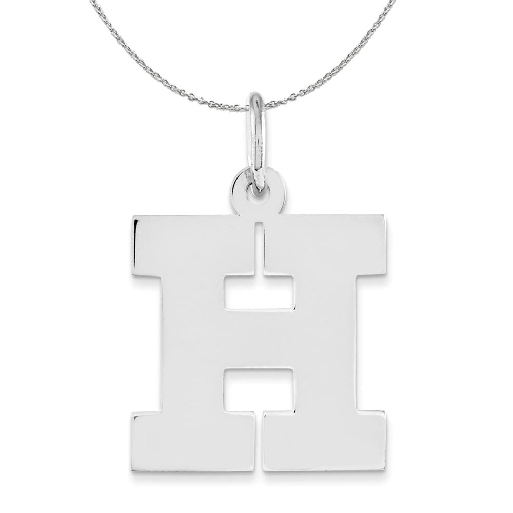 Silver Amanda Collection Medium Block Style Initial H Necklace, Item N16350 by The Black Bow Jewelry Co.