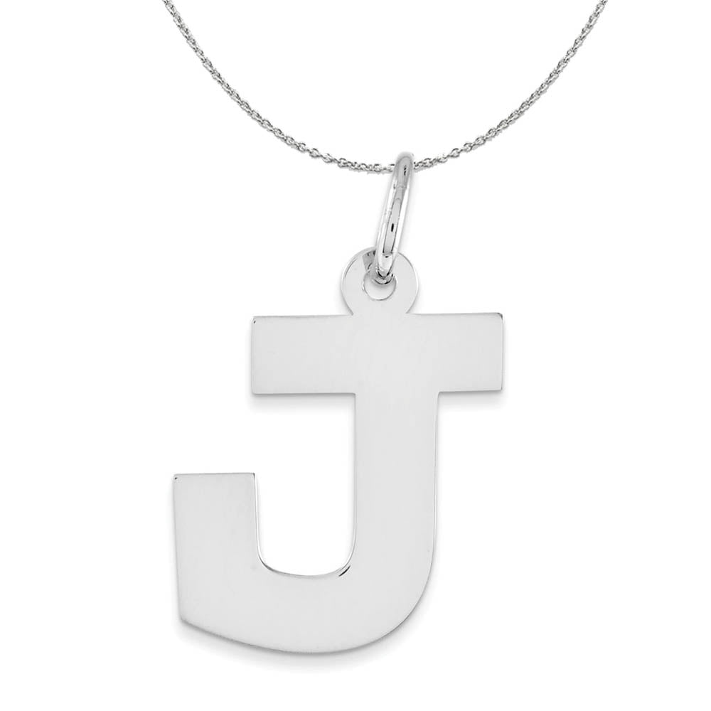 Silver Amanda Collection Medium Block Style Initial J Necklace, Item N16352 by The Black Bow Jewelry Co.