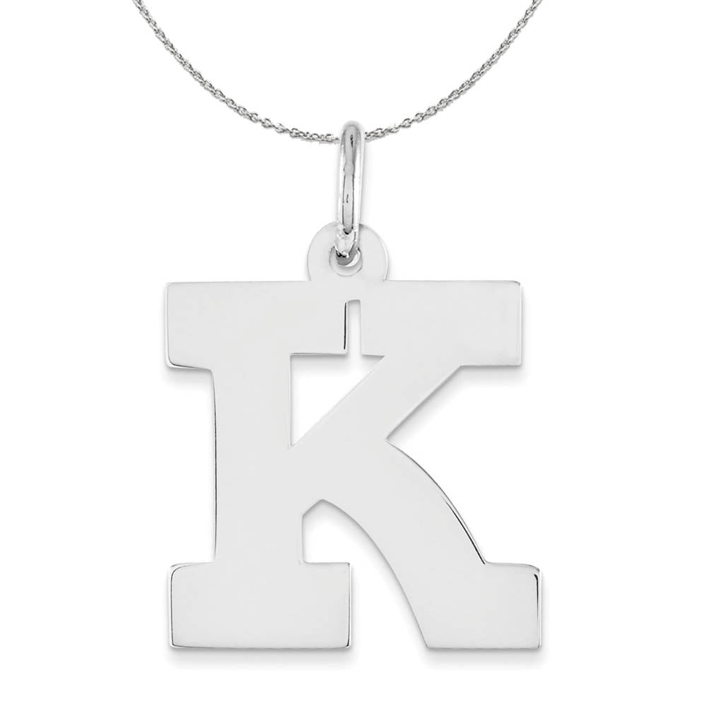 Silver Amanda Collection Medium Block Style Initial K Necklace, Item N16353 by The Black Bow Jewelry Co.