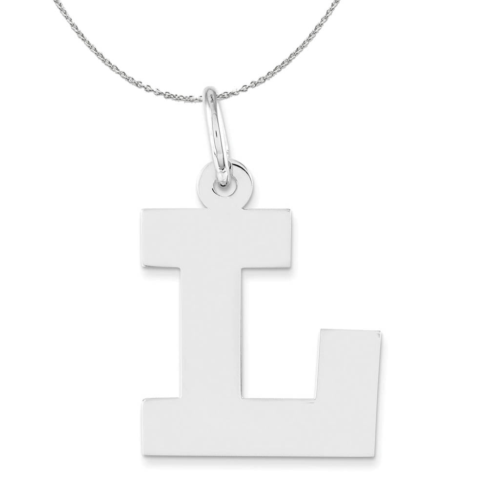 Silver Amanda Collection Medium Block Style Initial L Necklace, Item N16354 by The Black Bow Jewelry Co.