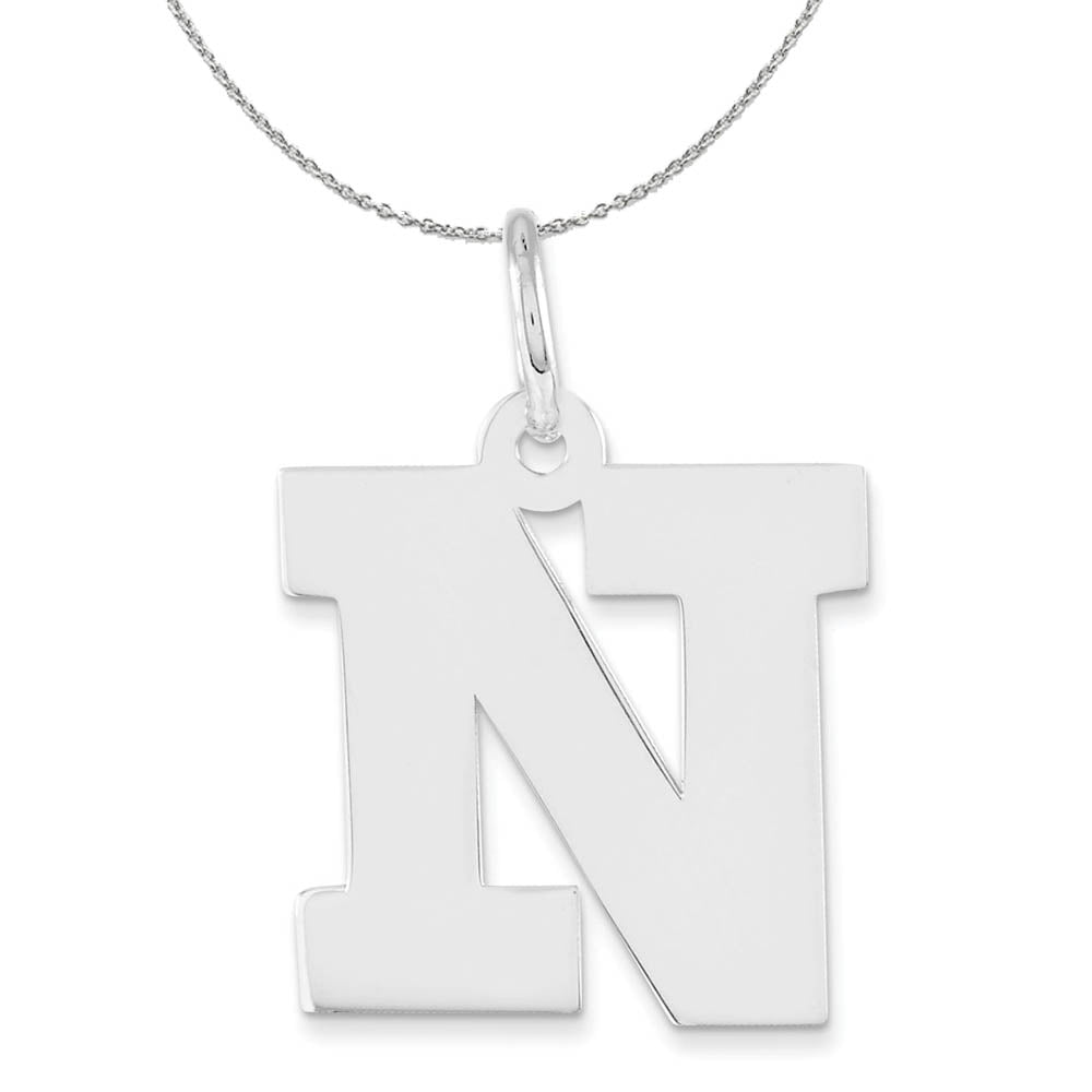 Silver Amanda Collection Medium Block Style Initial N Necklace, Item N16356 by The Black Bow Jewelry Co.