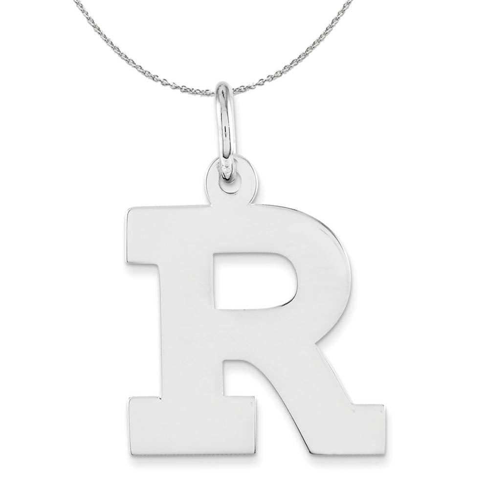 Silver Amanda Collection Medium Block Style Initial R Necklace, Item N16360 by The Black Bow Jewelry Co.