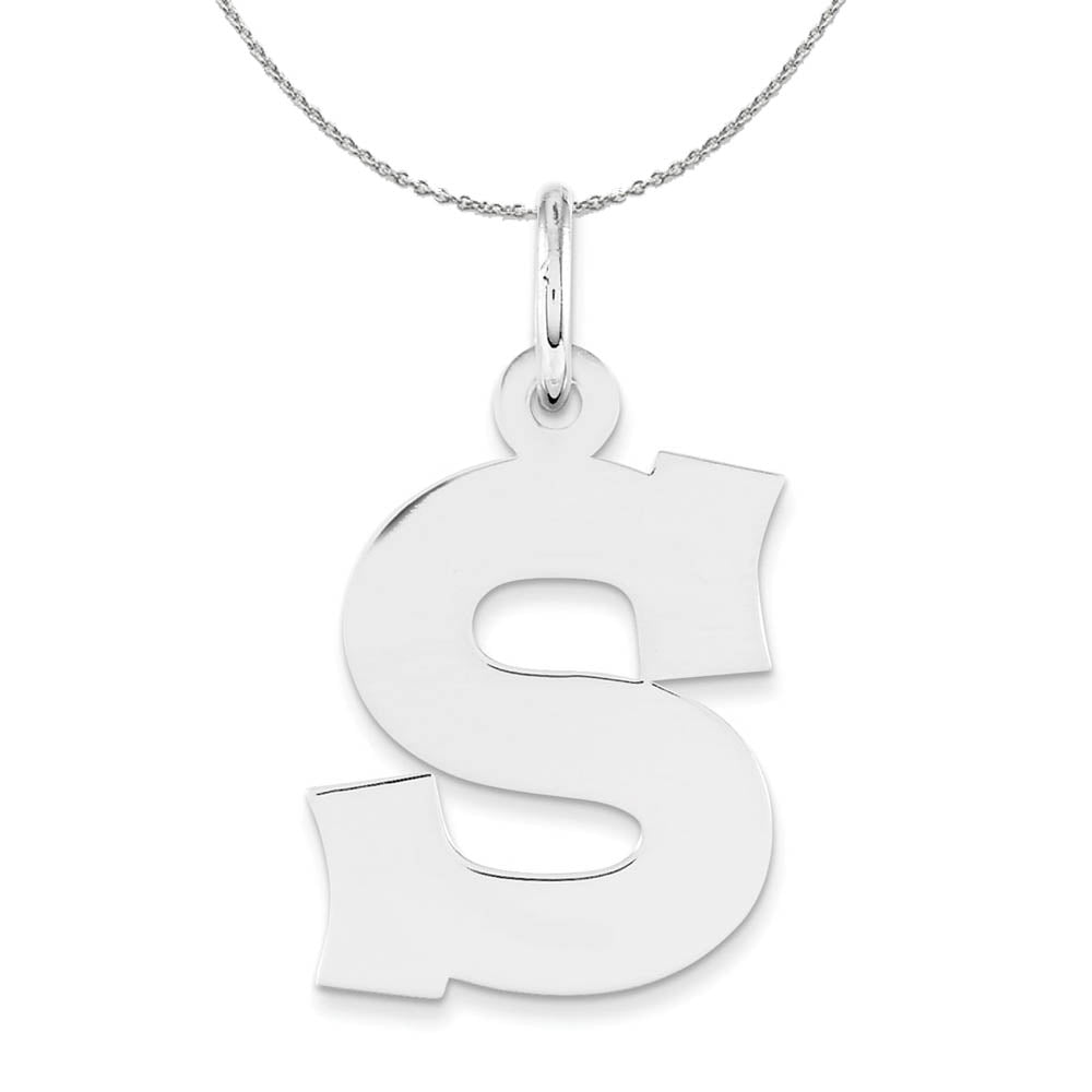 Silver Amanda Collection Medium Block Style Initial S Necklace, Item N16361 by The Black Bow Jewelry Co.