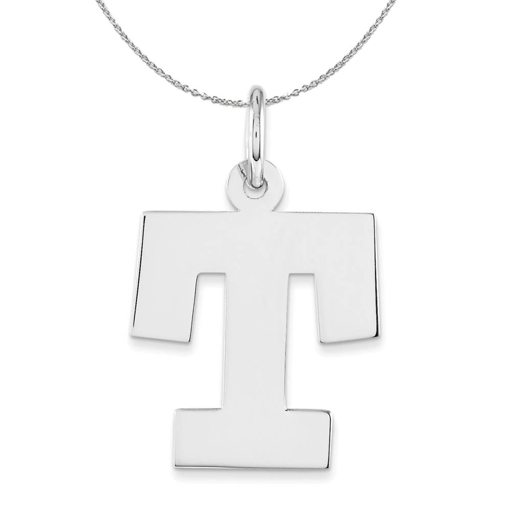 Silver Amanda Collection Medium Block Style Initial T Necklace, Item N16362 by The Black Bow Jewelry Co.