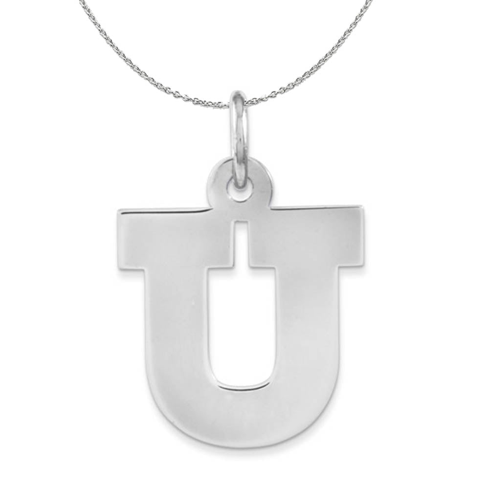 Silver Amanda Collection Medium Block Style Initial U Necklace, Item N16363 by The Black Bow Jewelry Co.