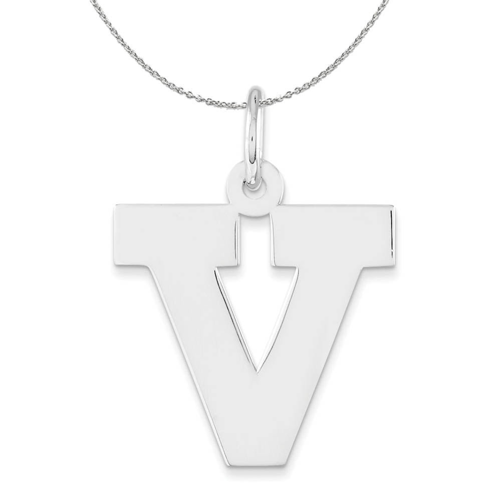 Silver Amanda Collection Medium Block Style Initial V Necklace, Item N16364 by The Black Bow Jewelry Co.