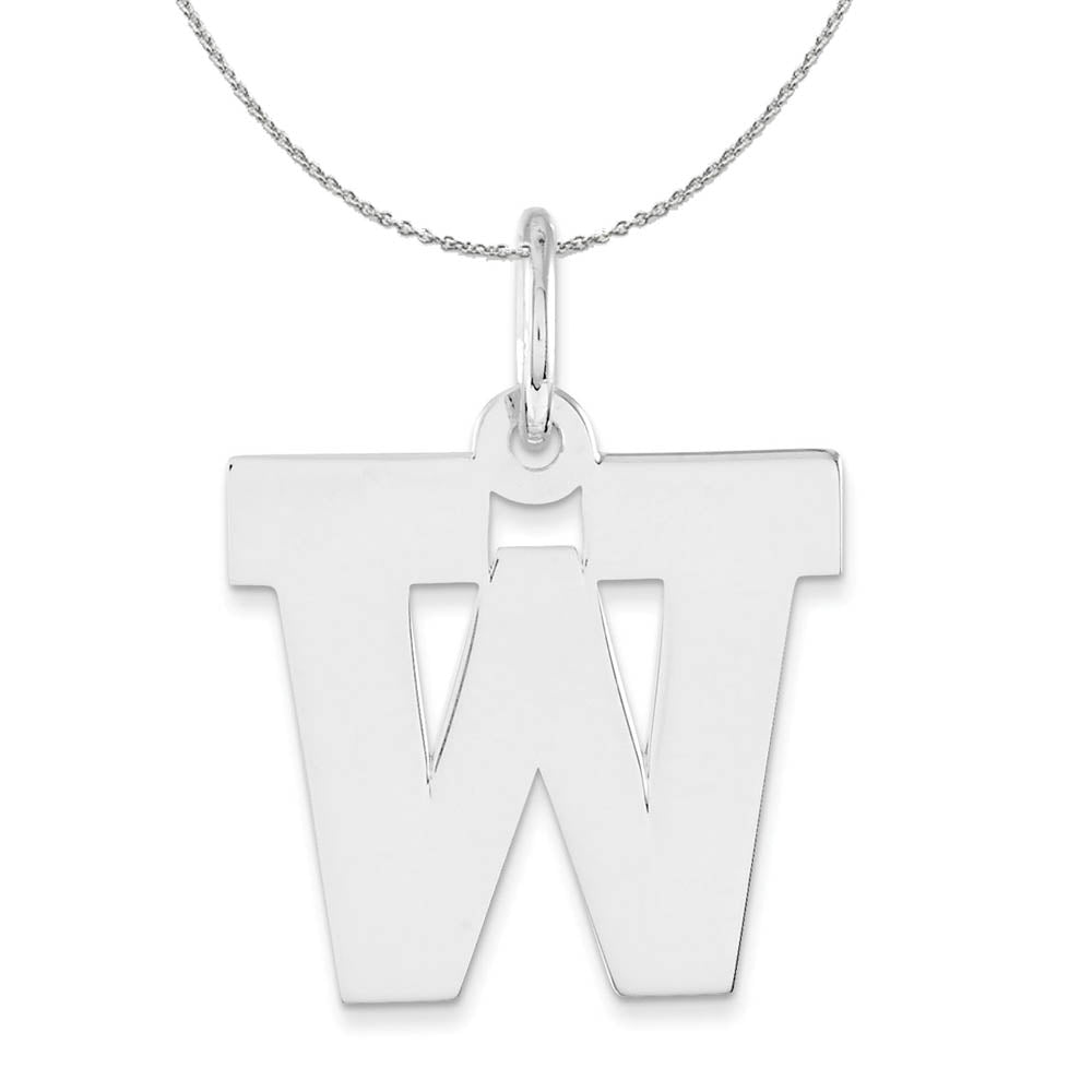 Silver Amanda Collection Medium Block Style Initial W Necklace, Item N16365 by The Black Bow Jewelry Co.