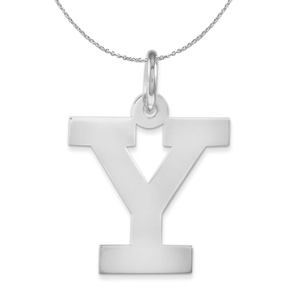 Silver Amanda Collection Medium Block Style Initial Y Necklace, Item N16367 by The Black Bow Jewelry Co.