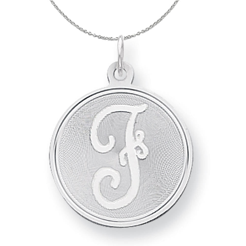 Sterling Silver, Makayla Collection, 20mm Disc Initial F Necklace, Item N16373 by The Black Bow Jewelry Co.