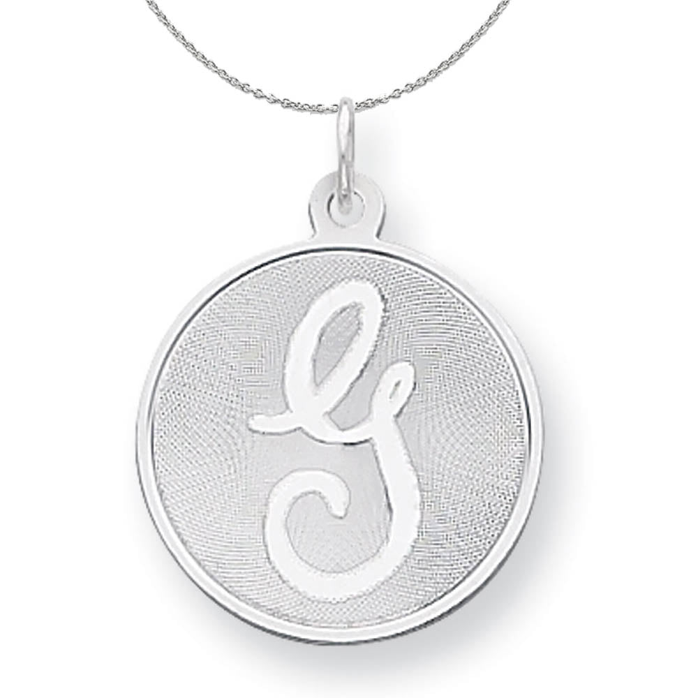 Sterling Silver, Makayla Collection, 20mm Disc Initial G Necklace, Item N16374 by The Black Bow Jewelry Co.