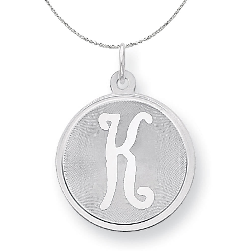 Sterling Silver, Makayla Collection, 20mm Disc Initial K Necklace, Item N16378 by The Black Bow Jewelry Co.