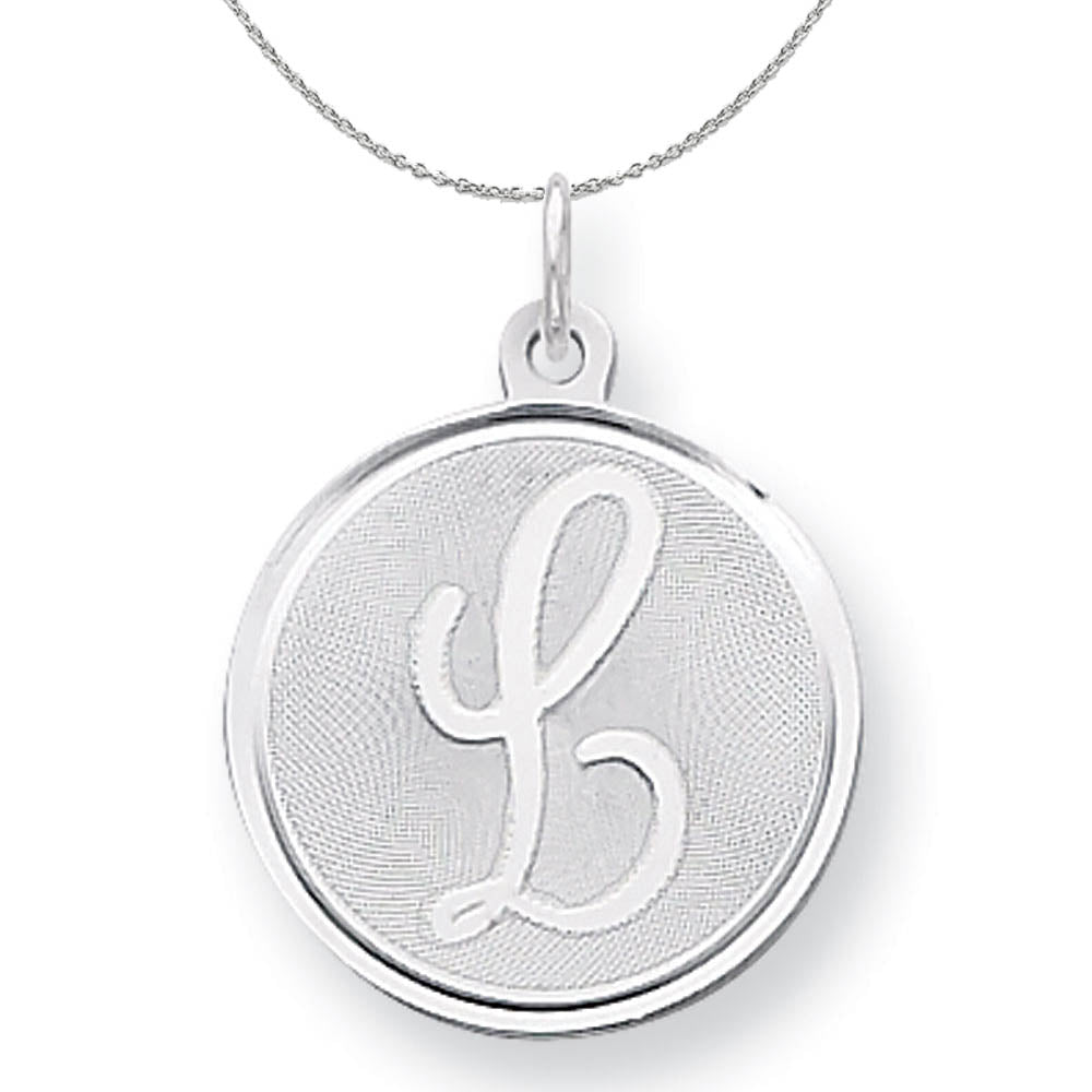 Sterling Silver, Makayla Collection, 20mm Disc Initial L Necklace, Item N16379 by The Black Bow Jewelry Co.
