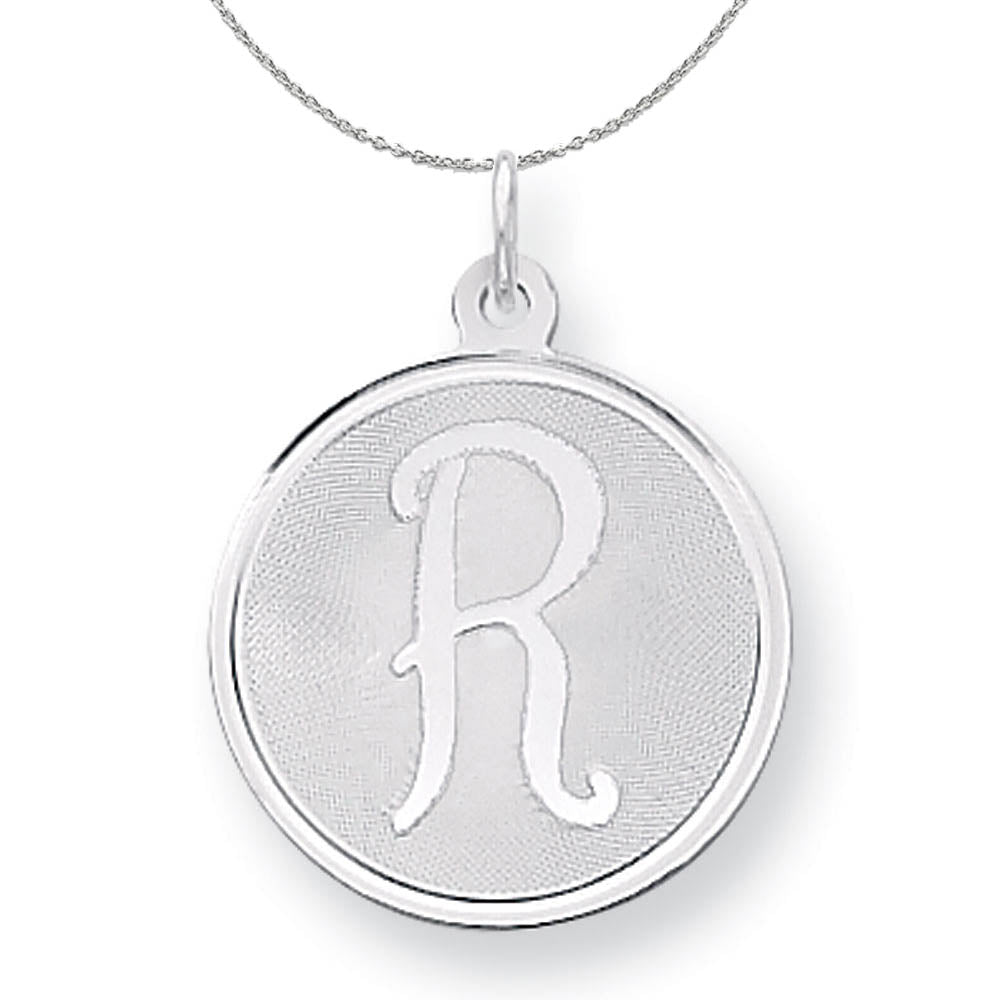 Sterling Silver, Makayla Collection, 20mm Disc Initial R Necklace, Item N16384 by The Black Bow Jewelry Co.