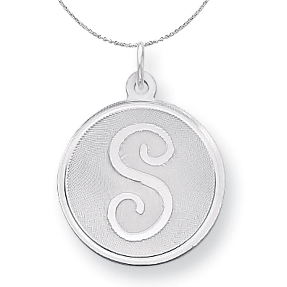 Sterling Silver, Makayla Collection, 20mm Disc Initial S Necklace, Item N16385 by The Black Bow Jewelry Co.