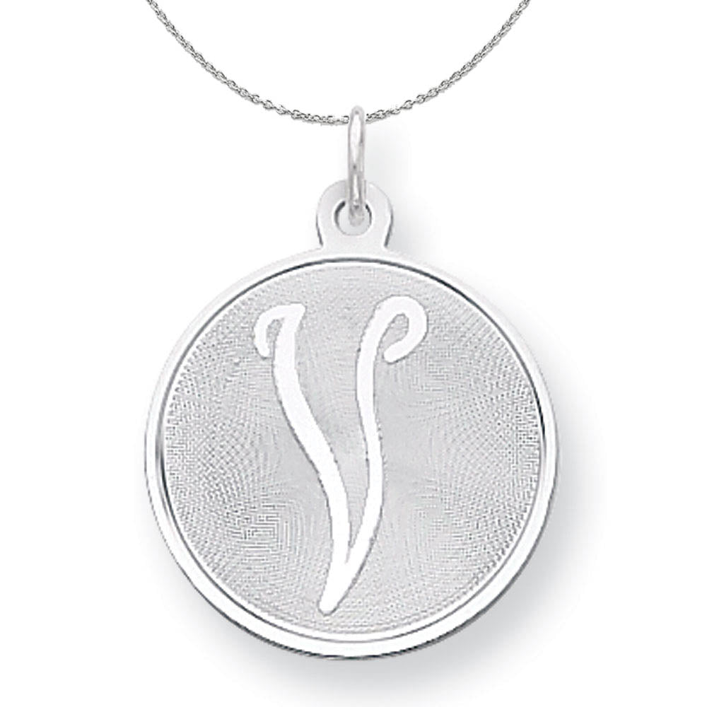 Sterling Silver, Makayla Collection, 20mm Disc Initial V Necklace, Item N16387 by The Black Bow Jewelry Co.