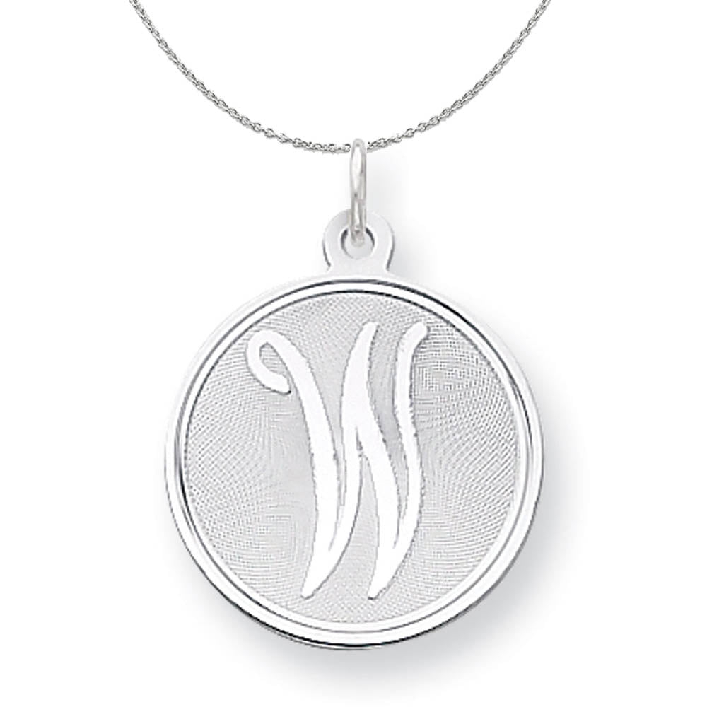 Sterling Silver, Makayla Collection, 20mm Disc Initial W Necklace, Item N16388 by The Black Bow Jewelry Co.