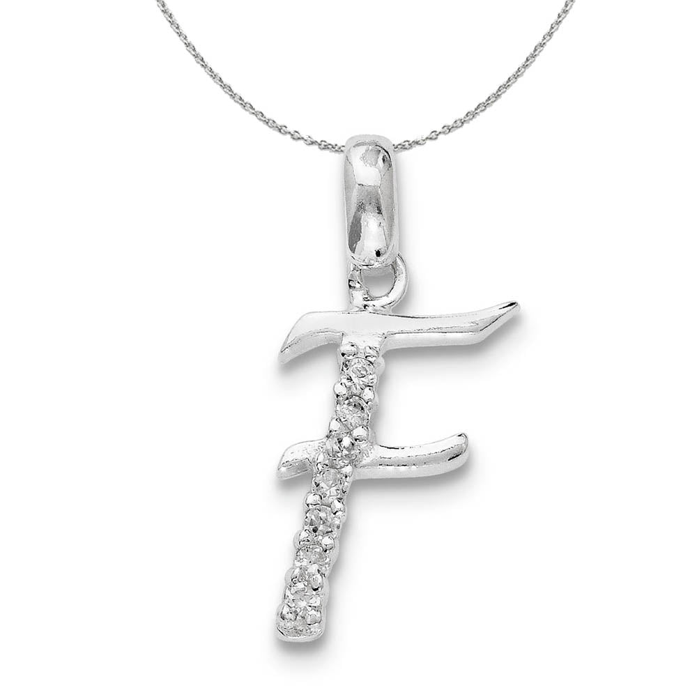 Sterling Silver and CZ, Lauren Collection, Initial F Necklace, Item N16394 by The Black Bow Jewelry Co.