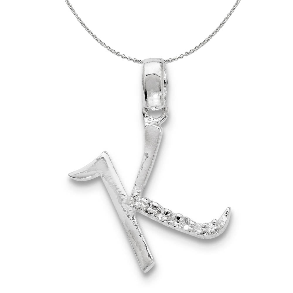 Sterling Silver and CZ, Lauren Collection, Initial K Necklace, Item N16399 by The Black Bow Jewelry Co.