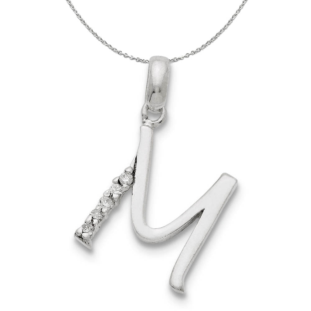 Sterling Silver and CZ, Lauren Collection, Initial M Necklace, Item N16401 by The Black Bow Jewelry Co.