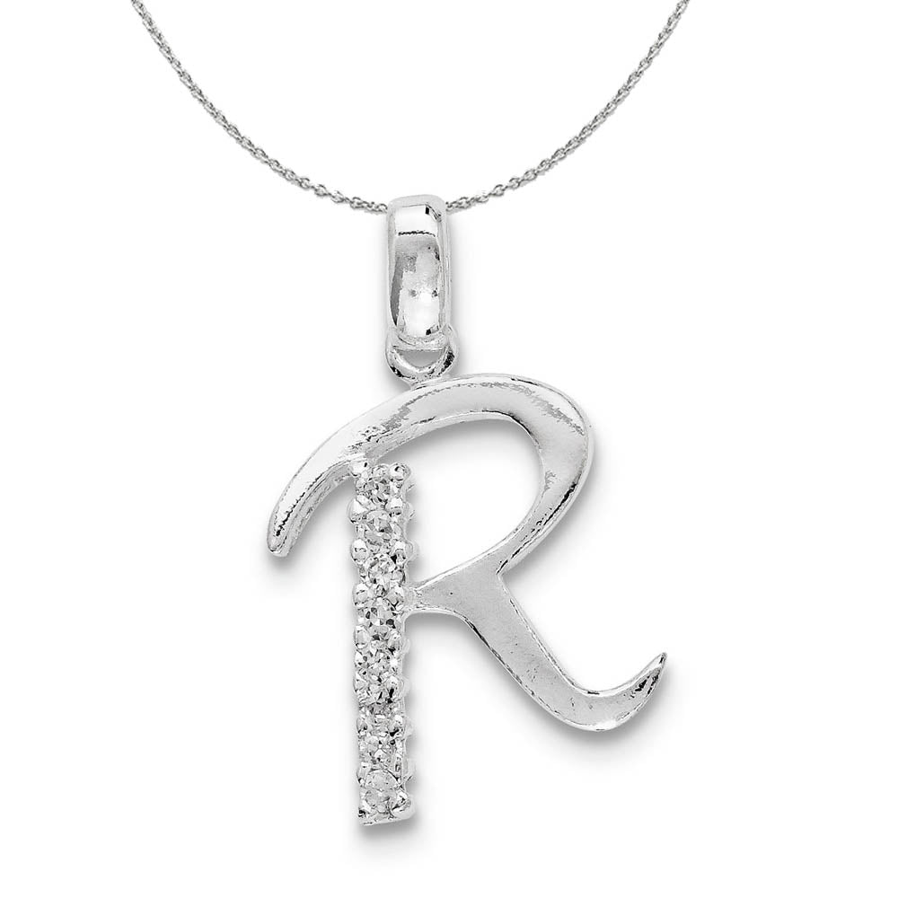 Sterling Silver and CZ, Lauren Collection, Initial R Necklace, Item N16405 by The Black Bow Jewelry Co.