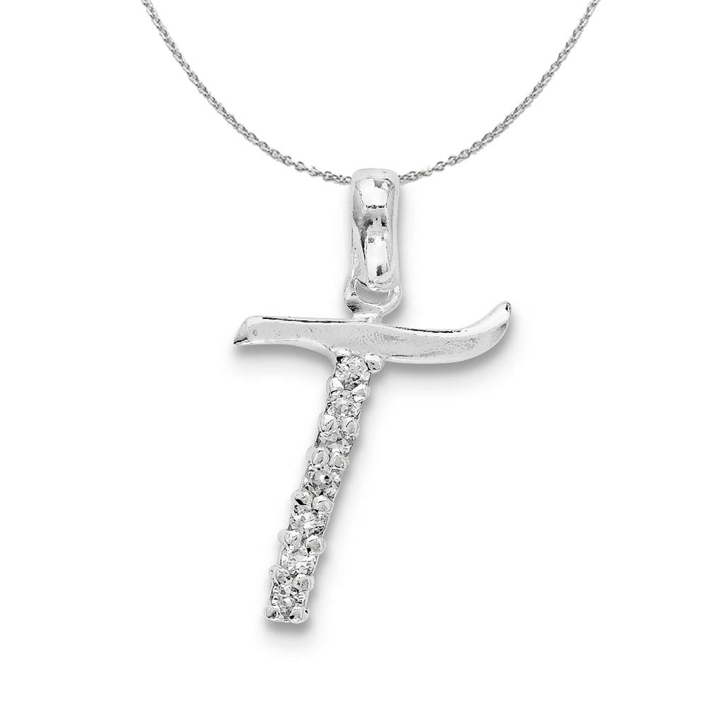 Sterling Silver and CZ, Lauren Collection, Initial T Necklace, Item N16407 by The Black Bow Jewelry Co.