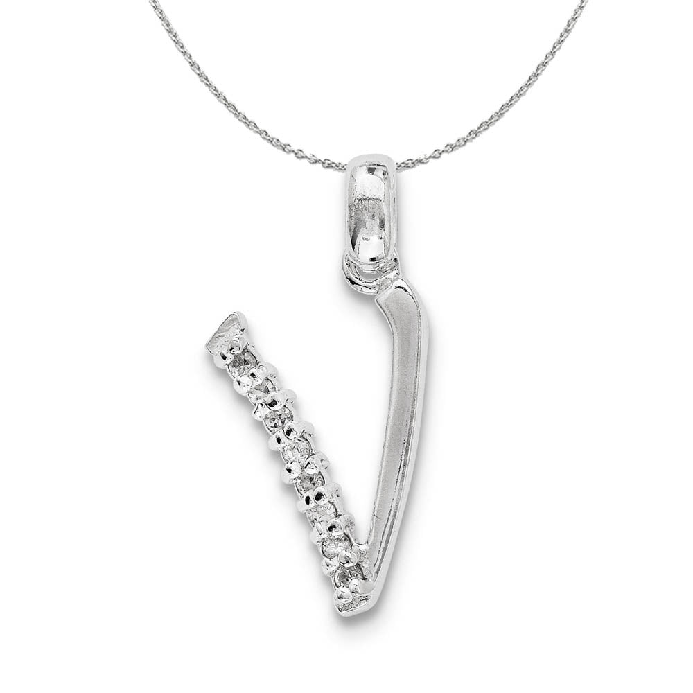 Sterling Silver and CZ, Lauren Collection, Initial V Necklace, Item N16408 by The Black Bow Jewelry Co.