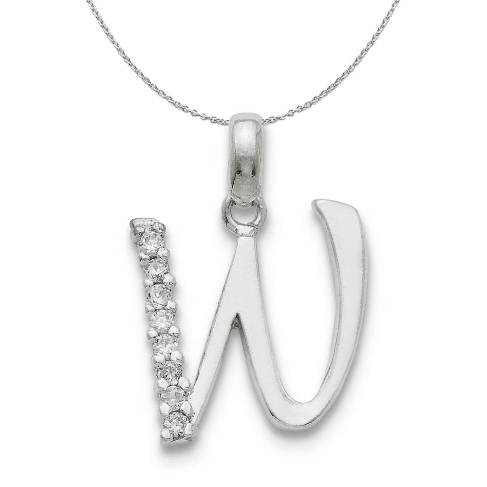 Sterling Silver and CZ, Lauren Collection, Initial W Necklace, Item N16409 by The Black Bow Jewelry Co.