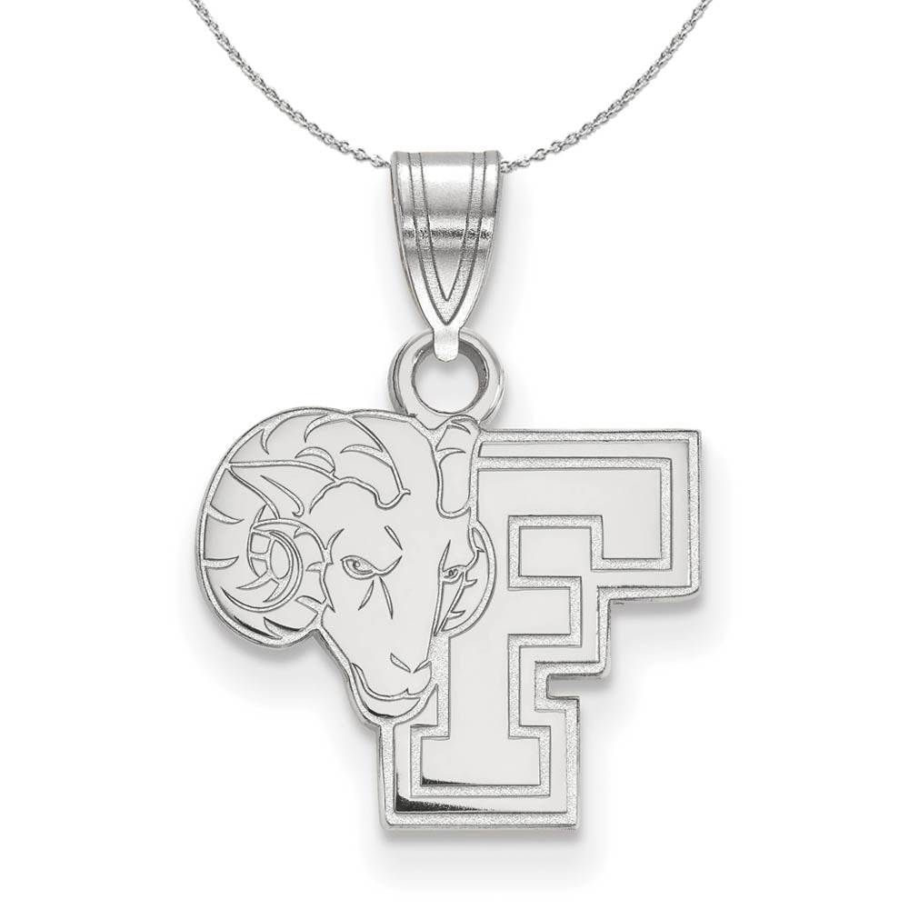 Sterling Silver Fordham U Small Ram 'F' Pendant Necklace, Item N16451 by The Black Bow Jewelry Co.