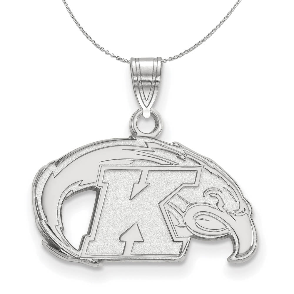 Sterling Silver Kent State Small Logo 'K' Pendant Necklace, Item N16456 by The Black Bow Jewelry Co.