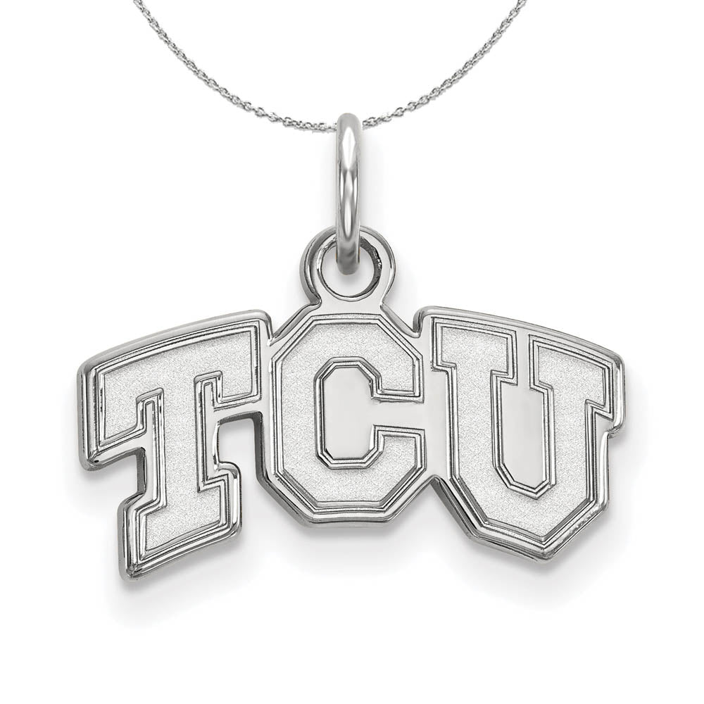 Sterling Silver Texas Christian U. XS (Tiny) 'TCU' Pendant Necklace, Item N16476 by The Black Bow Jewelry Co.